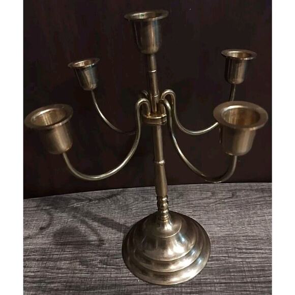 Vintage Solid Brass 5 Candle 4 arm Candelabra Taper Candle Holder Moveable arms - Picture 1 of 8
